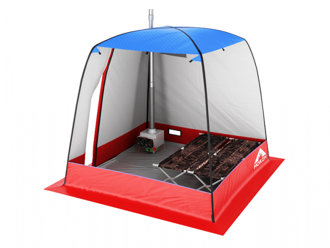 Мобильная баня-палатка МОРЖ c 2-мя окнами сине-красный в Кургане