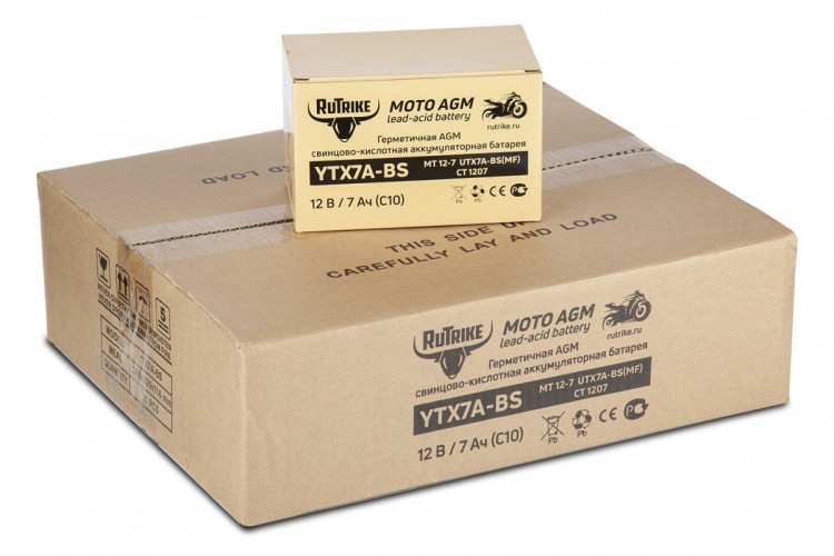 Аккумулятор стартерный для мототехники Rutrike YTX7A-BS (12V/7Ah) в Кургане
