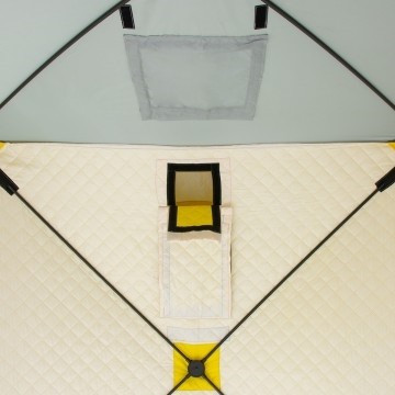 Палатка для рыбалки Helios утепл.Куб 1,5х1,5 желтый/серый в Кургане