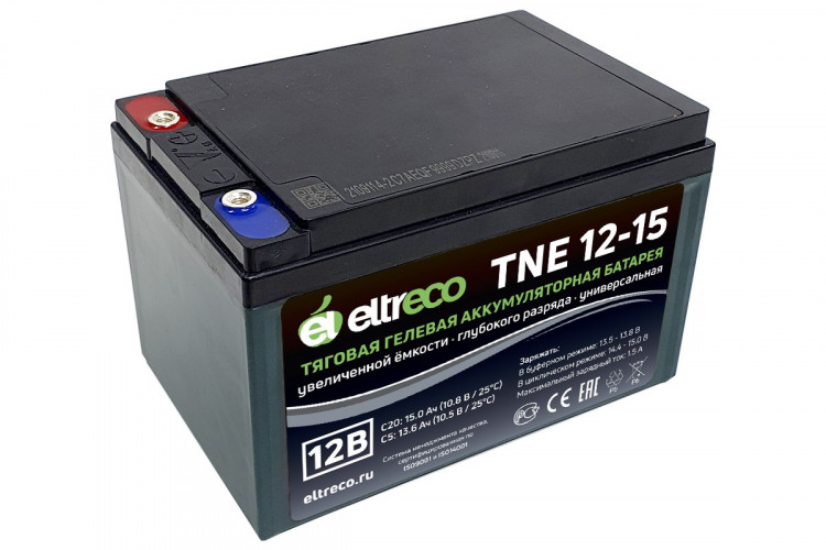 Тяговый аккумулятор Eltreco TNE12-15 (12V12A/H C3) болт в Кургане