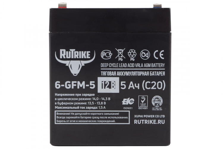 Тяговый гелевый аккумулятор RuTrike 6-GFM-5 (12V5A/H C20) в Кургане